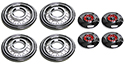 (4)55-56 Clipless Simulated Wire Wheel Covers, Red Centers