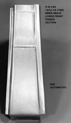 55-56 Ford Car (Left) Inner Front Fender Brace, Die Stamped In 18 Gauge Steel